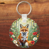 Fuchs-Wildblumen-Wald-Illustration Schlüsselanhänger (Rückseite)