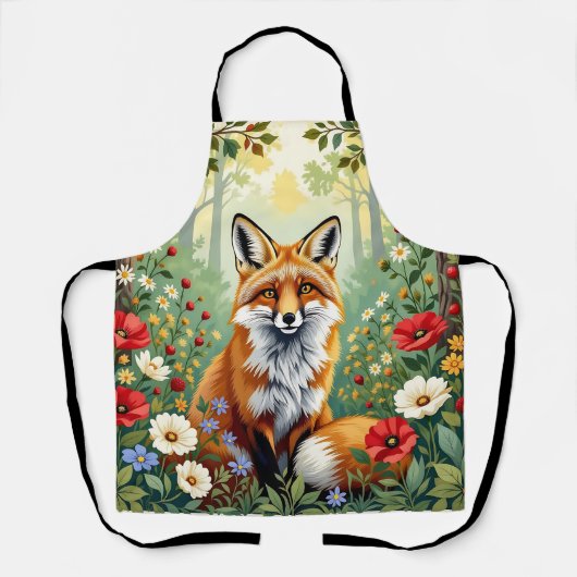 Fuchs-Wildblumen-Wald-Illustration Schürze (Vorderseite)
