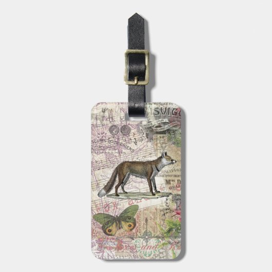 Fuchs-Wildlife-Vintage-Tierillustration  Gepäckanhänger (Vorderseite vertikal)