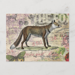 Fuchs-Wildlife-Vintage-Tierillustration Postkarte