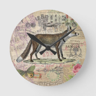 Fuchs-Wildlife-Vintage-Tierillustration Runde Wanduhr