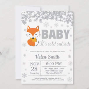 Fuchs-Winter-Baby-Party-Schneeflocken-Einladung Einladung