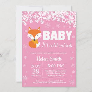 Fuchs-Winter-Mädchen-Baby-Party-Schneeflocke Einladung