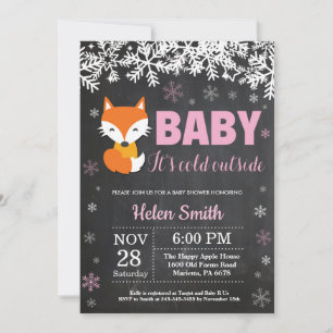 Fuchs-Winter-Mädchen-Baby-Shower-Tafel Einladung