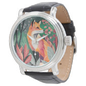 Fuchs Zauberwald Hand-Painted Nature Illustrations Armbanduhr (Schrägansicht)