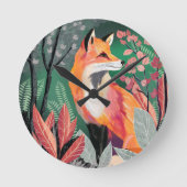 Fuchs Zauberwald Hand-Painted Nature Illustrations Runde Wanduhr (Vorderseite)
