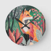 Fuchs Zauberwald Hand-Painted Nature Illustrations Runde Wanduhr (Vorderseite)