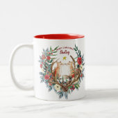 Fuchsbeeren-Kranz der frohen Weihnachten Zweifarbige Tasse (Links)