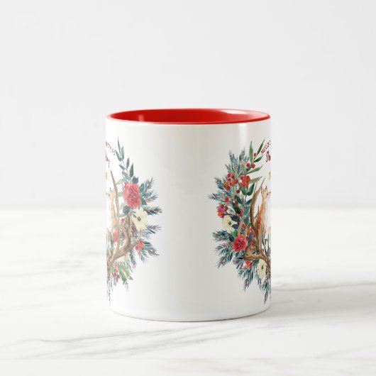 Fuchsbeeren-Kranz der frohen Weihnachten Zweifarbige Tasse (Mittel)