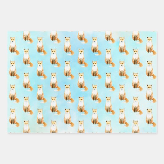 Füchse Aqua Watercolor Geschenkpapier Set (Vorderseite)