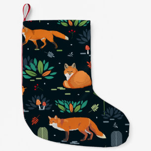 Füchse Bäume Blätter dunkler Hintergrund Kleiner Weihnachtsstrumpf