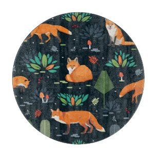 Füchse Bäume Blätter dunkler Hintergrund Schneidebrett