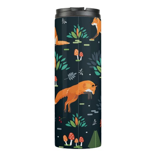 Füchse Bäume Blätter dunkler Hintergrund Thermosbecher (Rückseite)