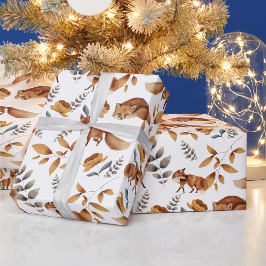 Füchse Blumen Grün Botanisch Geschenkpapier (Feiertage)