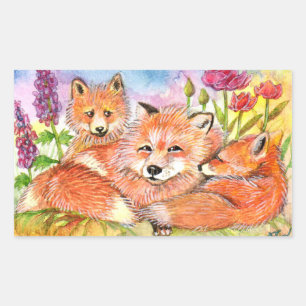 Füchse im Blume-Patch Rechteckiger Aufkleber