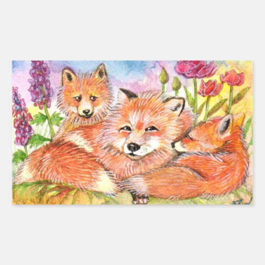 Füchse im Blume-Patch Rechteckiger Aufkleber (Vorderseite)