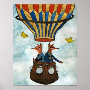 Füchse in einem Heißluftballon Poster