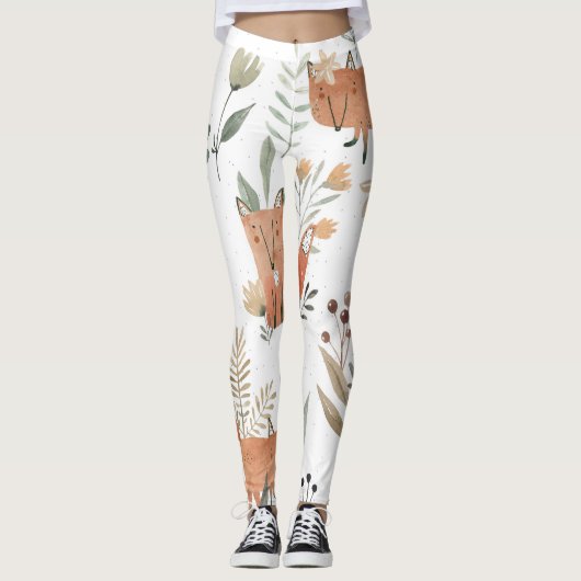 Füchse in Meadows: Aquarellfarben nahtlos Leggings (Vorderseite)