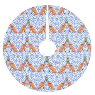 Füchse Küssen unter Mistletoe Blue Chinoiserie Polyester Weihnachtsbaumdecke