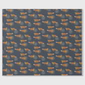 Füchse mit riesigen Schneeflocken auf dunkelblau Geschenkpapier (Flach)