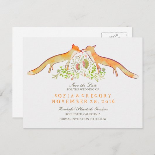 Füchse Save the Date Ankündigungspostkarte (Vorne/Hinten)