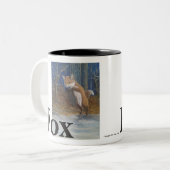 Füchse. Springender Fox im Schnee Zweifarbige Tasse (Vorderseite Links)