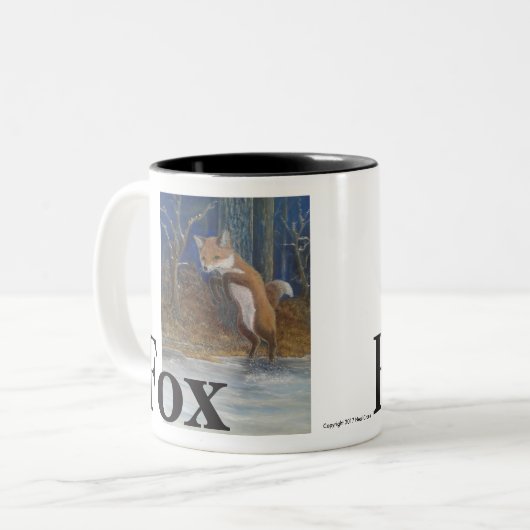 Füchse. Springender Fox im Schnee Zweifarbige Tasse (Vorderseite Links)