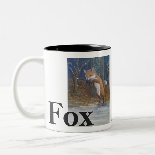 Füchse. Springender Fox im Schnee Zweifarbige Tasse (Links)