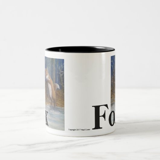 Füchse. Springender Fox im Schnee Zweifarbige Tasse (Mittel)