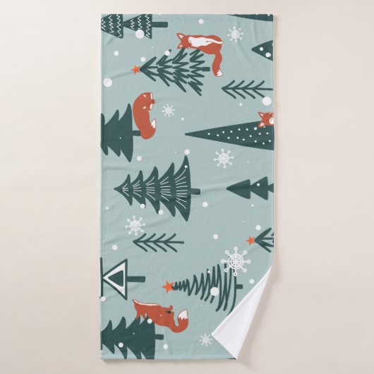 Füchse, Tannen, Winter, bunte Muster Badehandtuch (Badehandtuch)