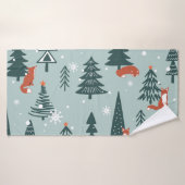Füchse, Tannen, Winter, bunte Muster Badehandtuch (Badehandtuch)