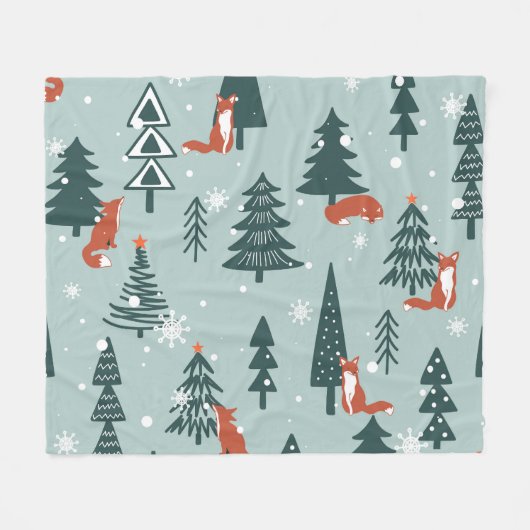 Füchse, Tannen, Winter, bunte Muster Fleecedecke (Vorderseite (Horizontal))
