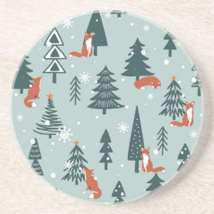Füchse, Tannen, Winter, bunte Muster Getränkeuntersetzer