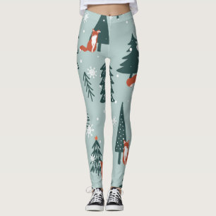 Füchse, Tannen, Winter, bunte Muster Leggings