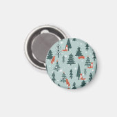 Füchse, Tannen, Winter, bunte Muster Magnet (Vorderseite/Rückseite)