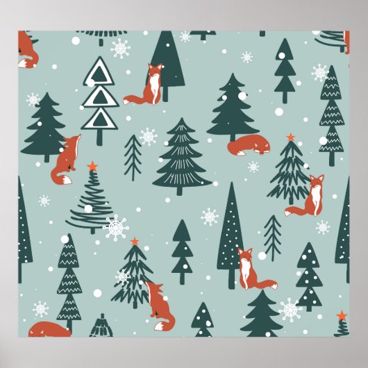 Füchse, Tannen, Winter, bunte Muster Poster (Vorne)