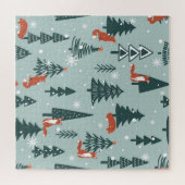 Füchse, Tannen, Winter, bunte Muster Puzzle (Horizontal)