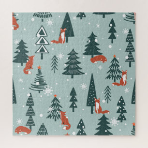 Füchse, Tannen, Winter, bunte Muster Puzzle