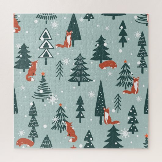 Füchse, Tannen, Winter, bunte Muster Puzzle (Vertikal)