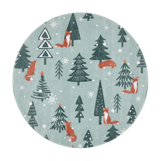 Füchse, Tannen, Winter, bunte Muster Schneidebrett (Vorderseite)