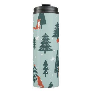 Füchse, Tannen, Winter, bunte Muster Thermosbecher
