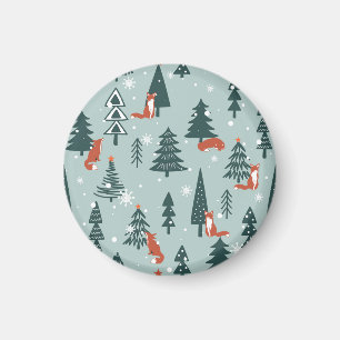 Füchse, Tannen, Winter, farbenfrohes Muster Magnet