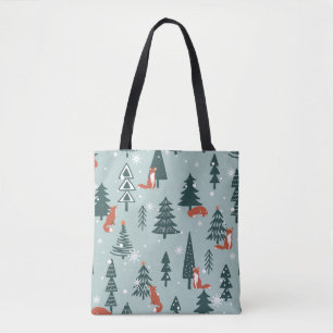 Füchse, Tannen, Winter, farbenfrohes Muster Tasche