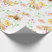 Füchse und Blume Rosa Gelbe Minze Wasserfarbe Geschenkpapier (Ecke)