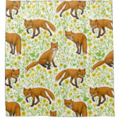 Füchse und Buttercups auf natürlichem Weiß Duschvorhang (Vorderseite)