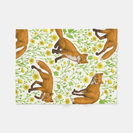 Füchse und Buttercups auf natürlichem Weiß Fleecedecke (Vorderseite (Horizontal))
