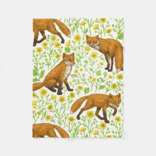 Füchse und Buttercups auf natürlichem Weiß Fleecedecke