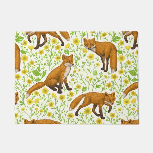 Füchse und Buttercups auf natürlichem Weiß Fußmatte (Vorderseite)