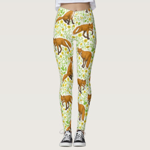 Füchse und Buttercups auf natürlichem Weiß Leggings