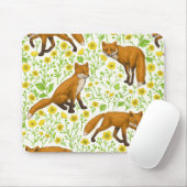 Füchse und Buttercups auf natürlichem Weiß Mousepad (Mit Mouse)